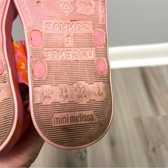 Mini Melissa Sandals Girls 3 Ping Pong Fabula Pink and Orange Floral Strappy - Picture 7 of 7